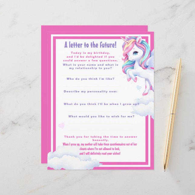 Papier "Letter to the Future" game for a magical birthdау (Devant/Arrière en situation)