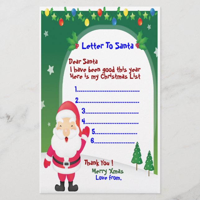 PAPIER LETTRE À LA STATIONNAIRE DE PÈRE NOËL. (Devant)