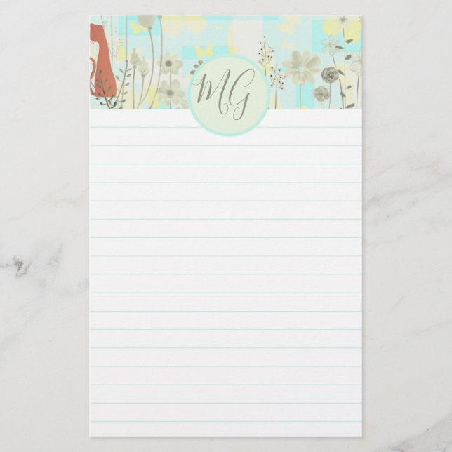 Papier Lettre À Thème Chat Stationery MONOGRAMMEE (Devant)
