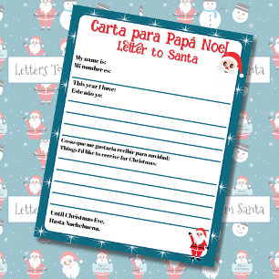 Papier LETTRE Bleue Bleu bilingue modifiable à Père Noël