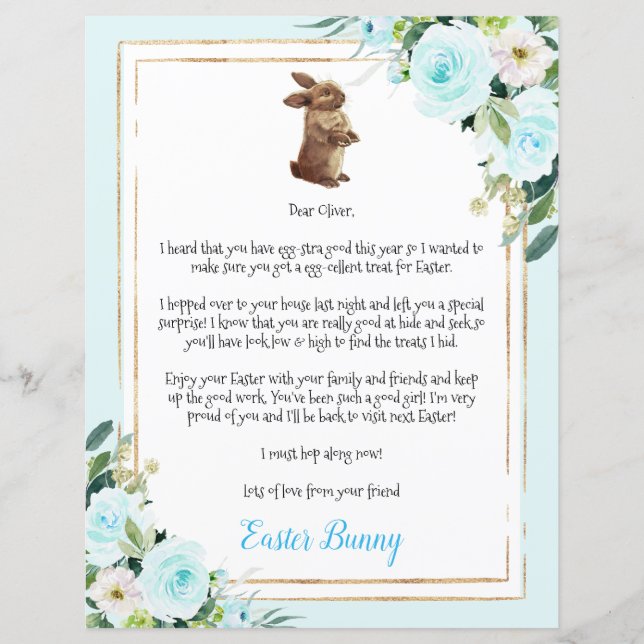 Papier Lettre Bleue Du Lapin De Pâques À L'Enfant (Devant)