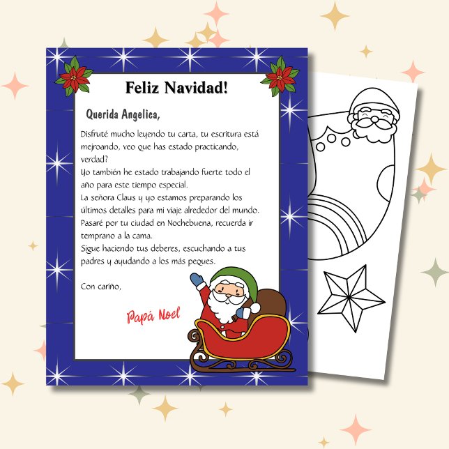 Papier LETTRE BLEUE espagnole DE Père Noël Carta de Papá  (Spanish Letter from Santa Blue, Personalized, custom name & text. ConJesusenelcamino)