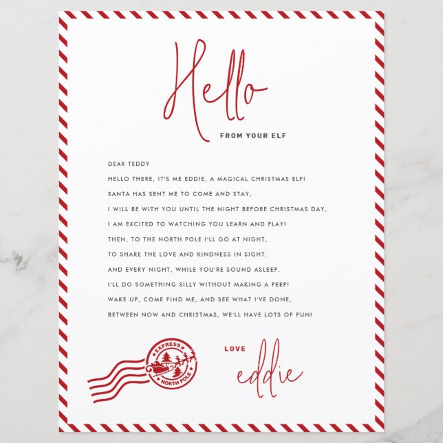 Papier Lettre d'arrivée d'Elf Bonjour de votre Elf Note (Devant)