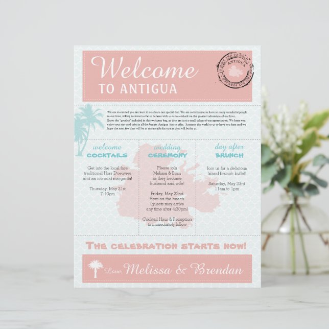Papier Lettre de bienvenue du Mariage Palm Tree pour Anti (Debout devant)