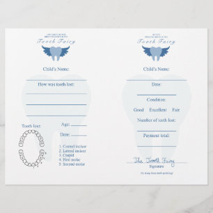 Papier Lettre de dent et reçu bleu
