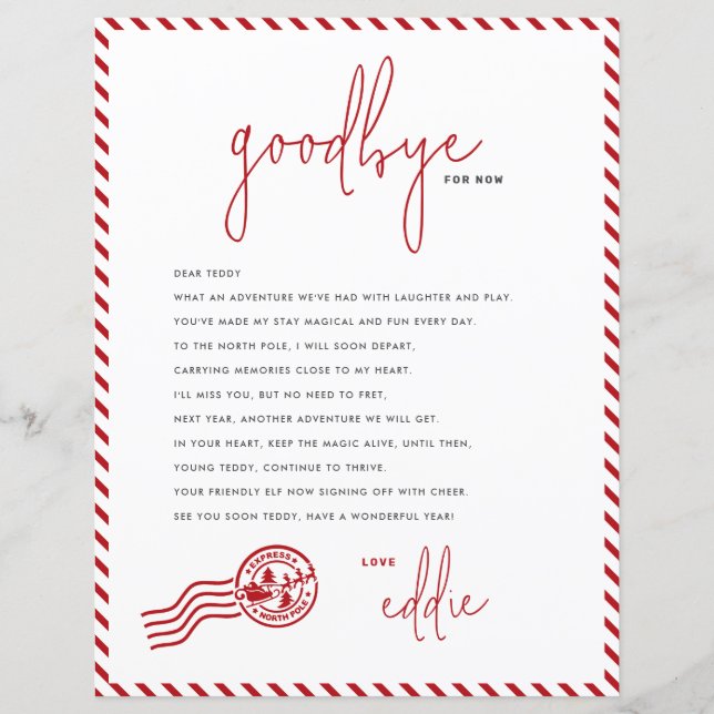 Papier Lettre de départ d'Elf Adieu de votre Elf Note (Devant)