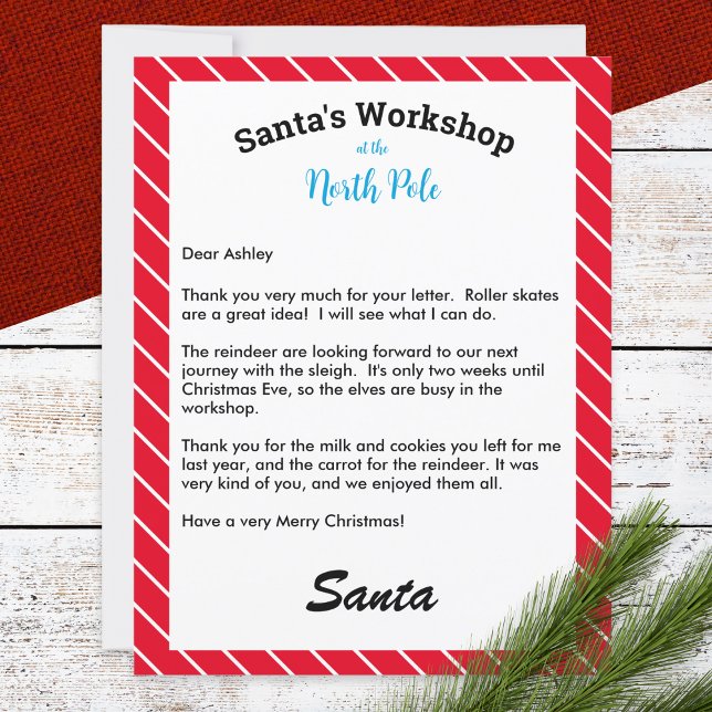 Papier Lettre de Noël personnalisée Réponse de Père Noël (A magical letter from Santa to your child, personalized with your own text and child's name)