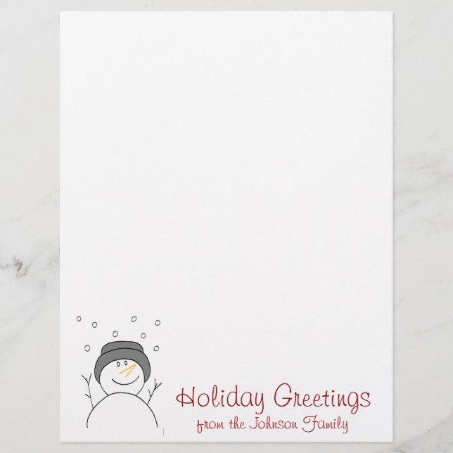 Papier Lettre de Noël Snowman Souriant (Devant)