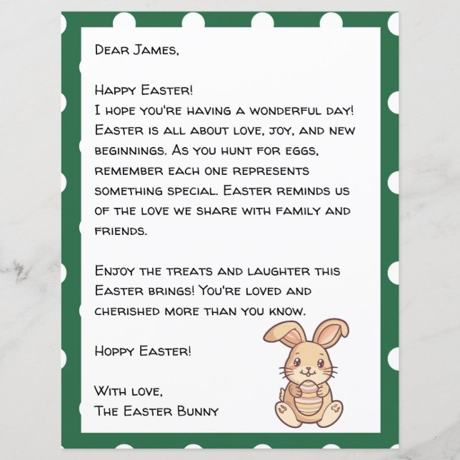 Papier Lettre de Pâques pour enfant avec lapin (Devant)
