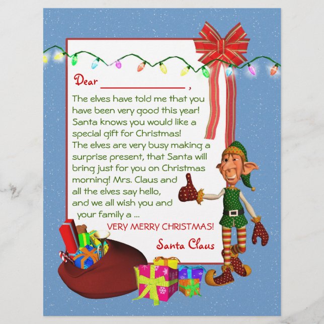Papier Lettre de Père Noël - Elfe et jouets Letterhead (Devant)