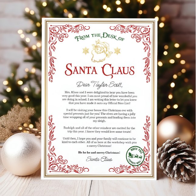 Papier Lettre de Père Noël, lettre Père Noël pour les enf (Letter from Santa)