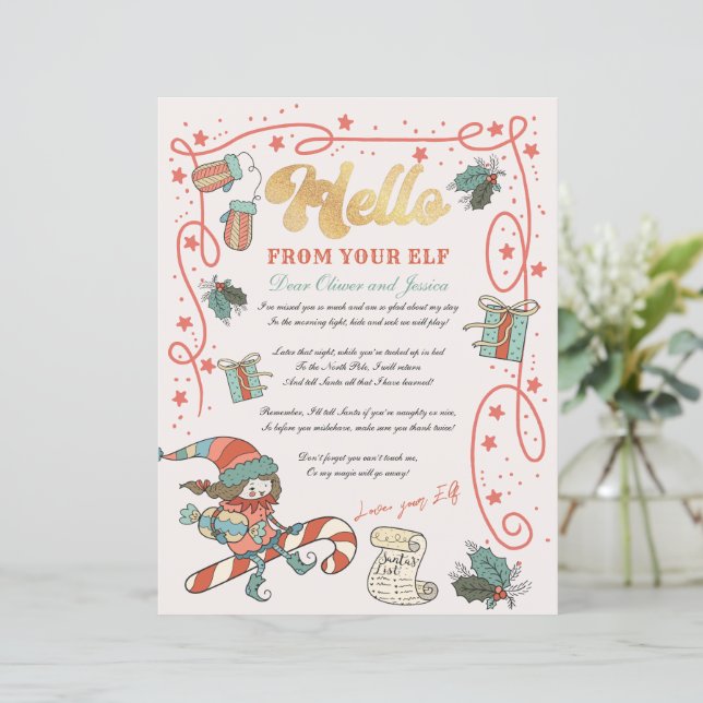 Papier Lettre de retour Elfe Noël Invitation (Debout devant)