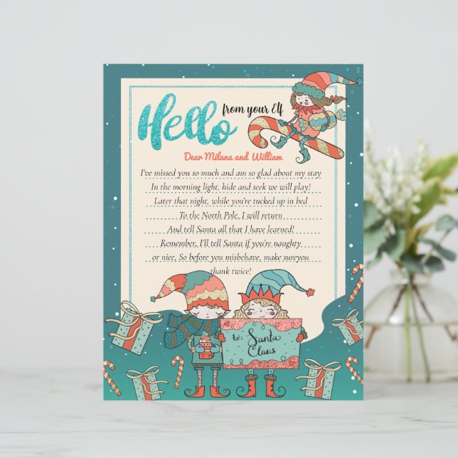 Papier Lettre de retour Elfe Noël Invitation (Debout devant)