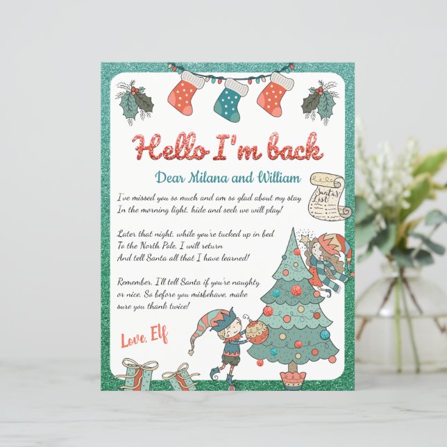 Papier Lettre de retour Elfe Noël Invitation (Debout devant)