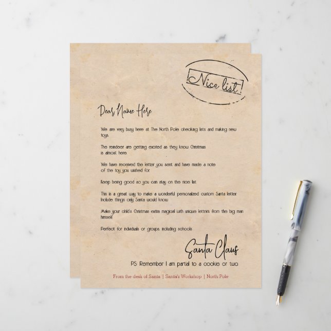 Papier Lettre Du Bureau De Père Noël Personnalisée (Devant/Arrière en situation)