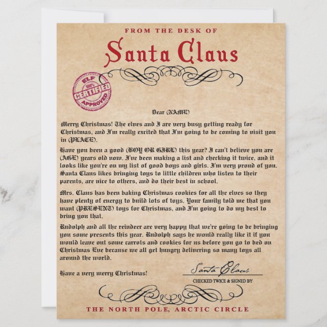 Papier Lettre du Père Noël (Devant)