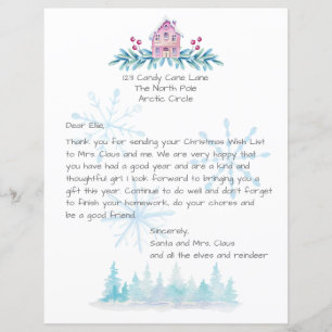 Papier Lettre du Père Noël aquarelle neige