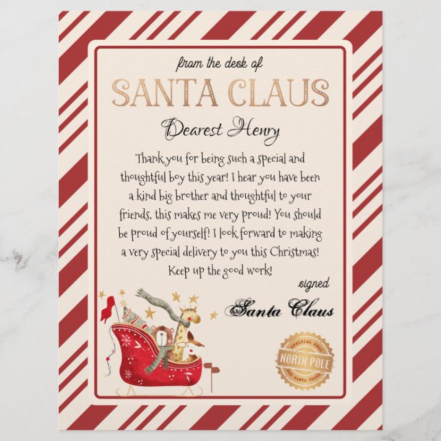 Papier Lettre du Père Noël Plein traîneau Imprimable (Devant)