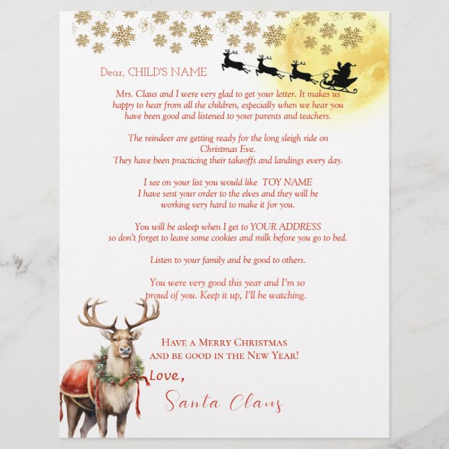Papier Lettre du sapin de Noël Père Noël Reindeer (Devant)