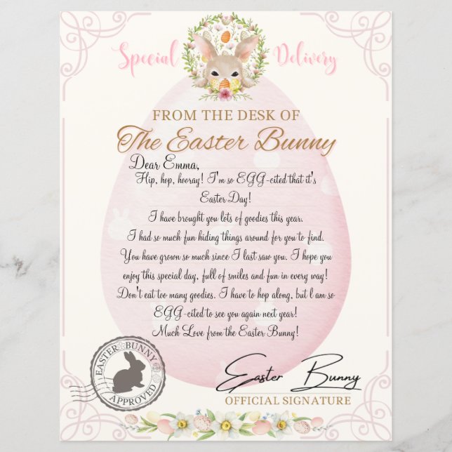 Papier Lettre officielle du lapin de Pâques (Devant)