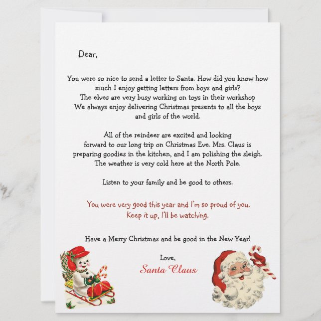 Papier Lettre père Noël aux enfants, Sucres de canne de r (Devant)