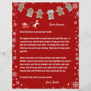 Papier Lettre Père Noël Unicorn Reindeer Snowflakes Red X