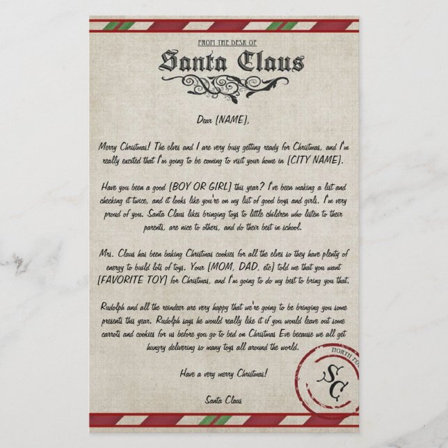 Papier Lettre personnalisable de Père Noël (Devant)