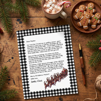 Papier Lettre personnalisable du Père Noël à carreaux noi