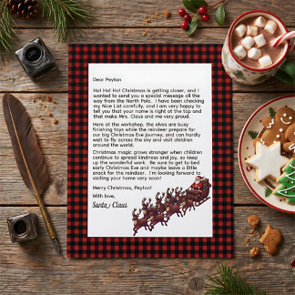 Papier Lettre personnalisable du Père Noël à carreaux rou