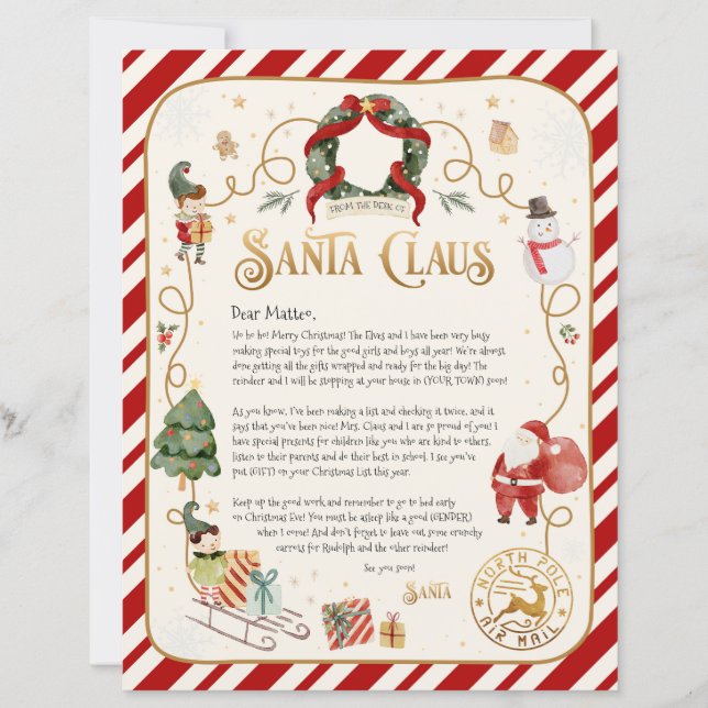 Papier Lettre personnalisée de Père Noël (Devant)