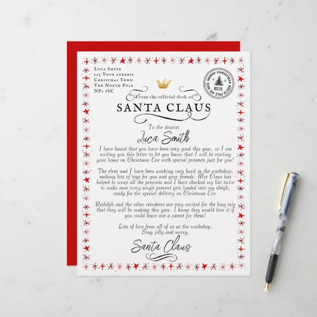 Papier Lettre personnalisée du Père Noël (Devant/Arrière en situation)