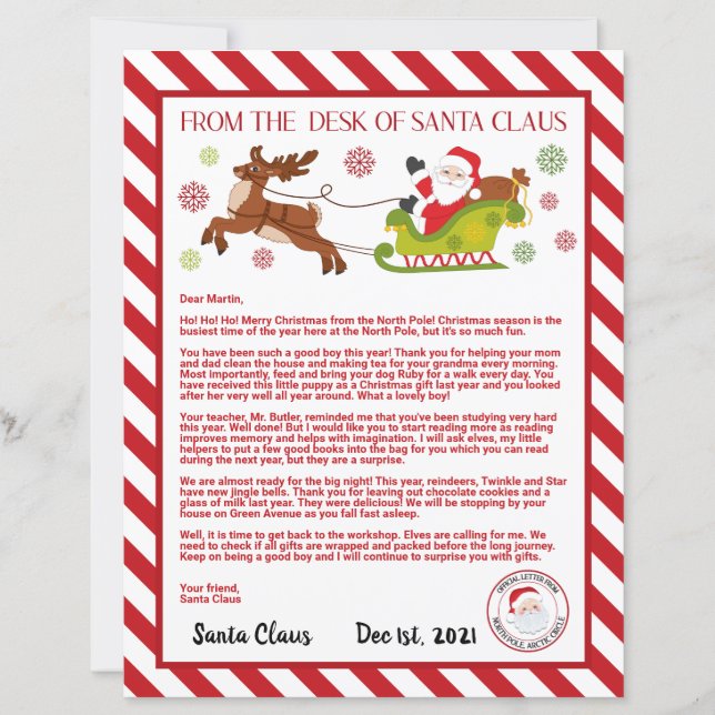 Papier Lettre personnalisée du Père Noël (Devant)