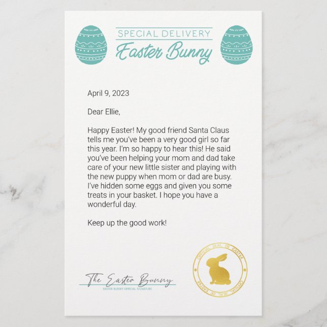 Papier Lettre turquoise Du Lapin De Pâques (Devant)