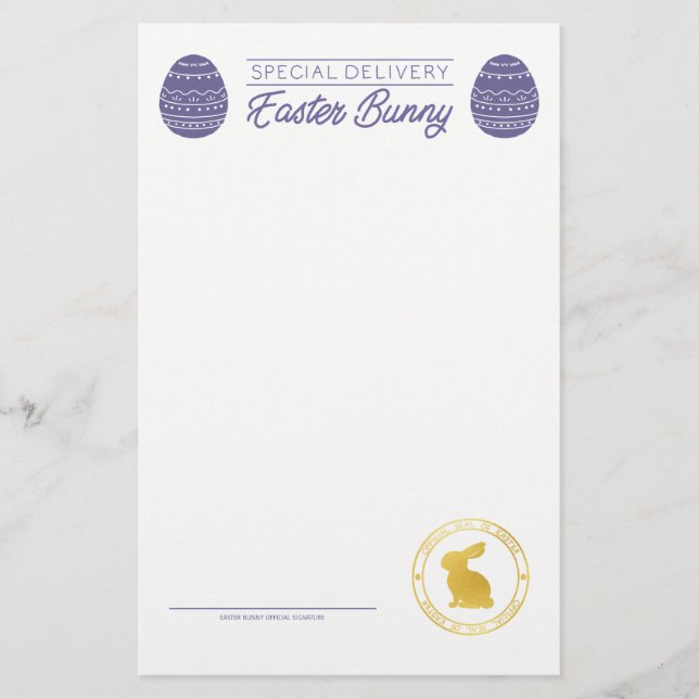 Papier Lettre Violette Du Blank Bunny De Pâques (Devant)