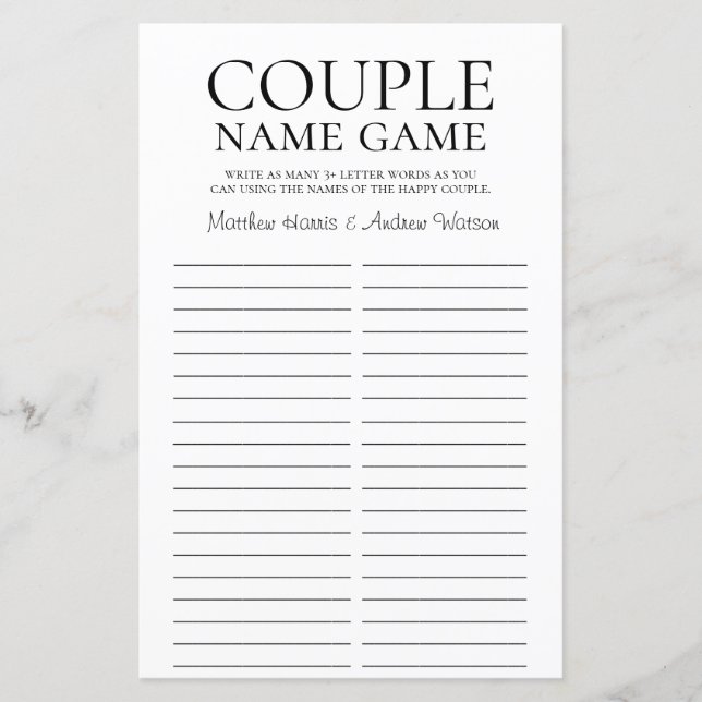 Papier LGBTQ Nom de couple Jeu rustique (Devant)