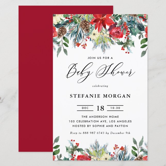 Papier L'hiver fleurit Floral Baby shower Invitation (Devant / Derrière)
