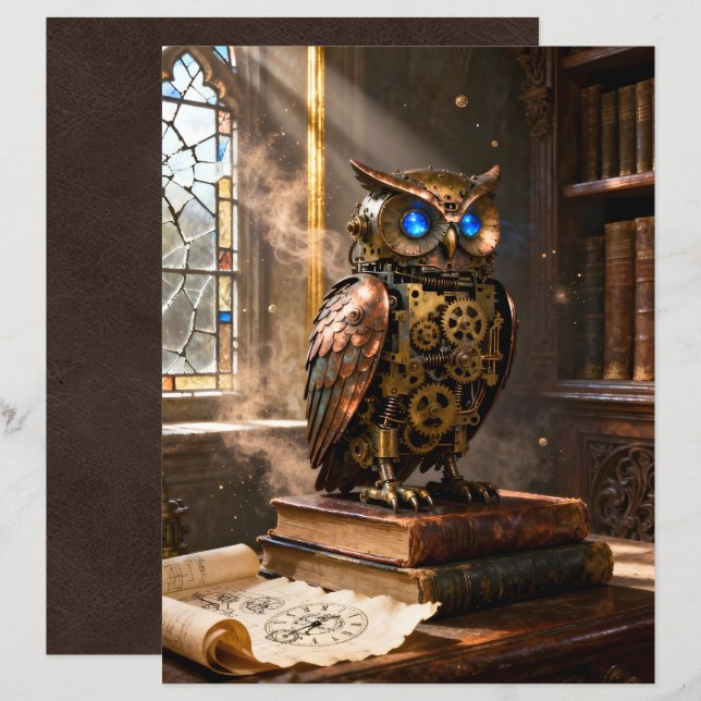 Papier Library Owl Scrapbook Paper (Devant / Derrière)