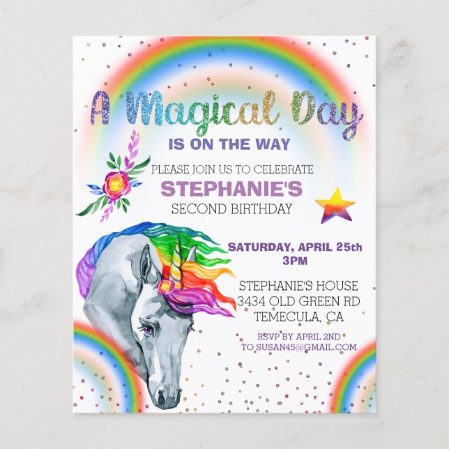 Papier Licorne Magique Arc-en-Ciel Paillettes Aquarelle (Devant)