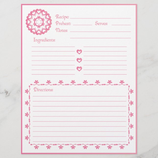Papier Lié par Love Pink Recette en-tête (Devant)