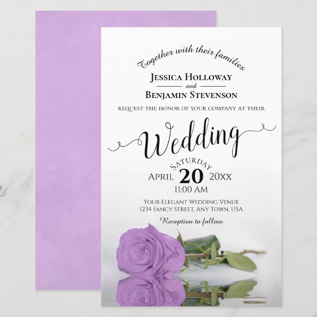 Papier Lilac Purple Rose Chic BUDGET Faire-part de mariag (Devant / Derrière)
