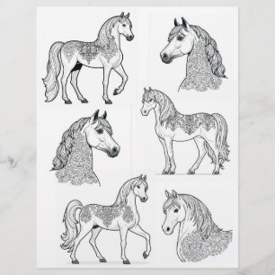 Papier Line Art Damask Design Chevaux de tatouage