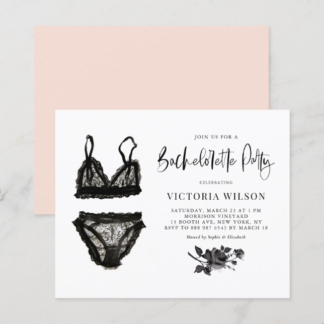 Papier Lingerie en dentelle noire Bachelorette Party Invi (Devant / Derrière)
