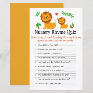 Papier Lion Nursery Rhyme Quiz jeu de baby shower