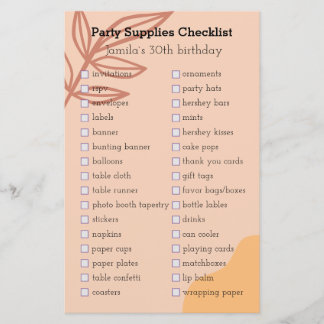 Papier liste de contrôle des fournitures de la fête d'ann