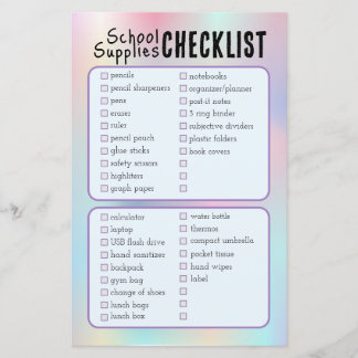 Papier liste de contrôle des fournitures scolaires bleues