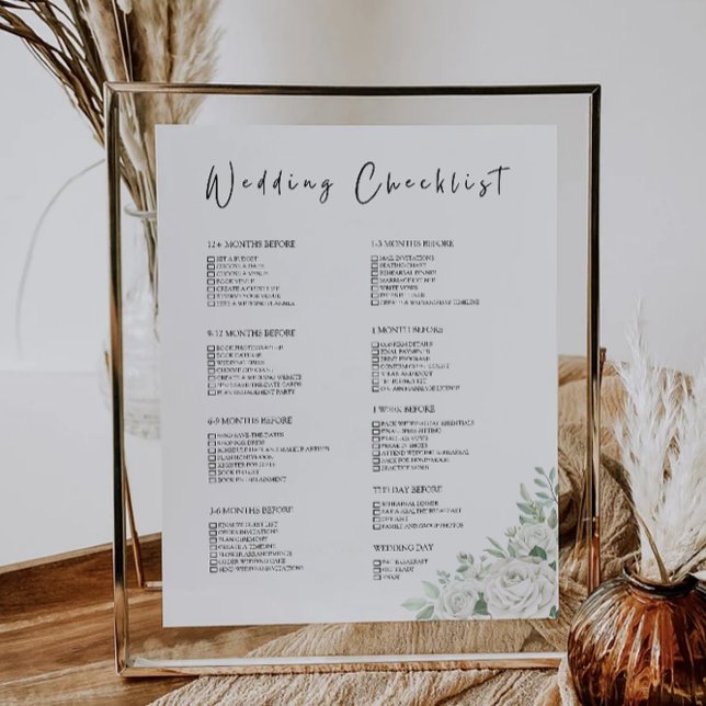 Papier Liste de mariage Vert émeraude sur 12 mois (12 Month Emerald Green Wedding Checklist)