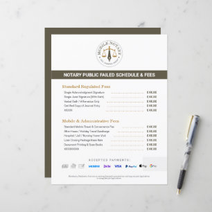 Papier Liste de prix de tarif de notaire mobile personnal