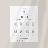 Liste de prix officielle minimaliste noir blanc