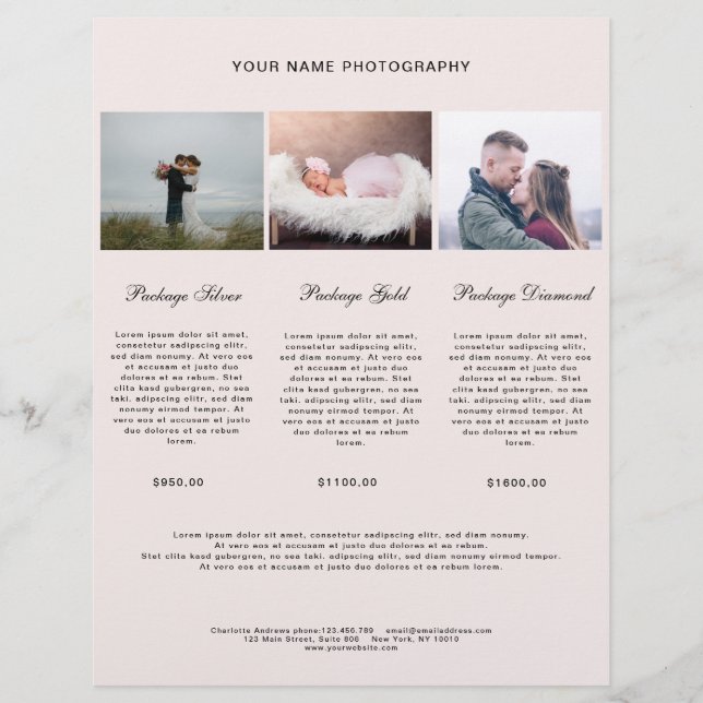 Papier Liste de prix photo moderne (Devant)