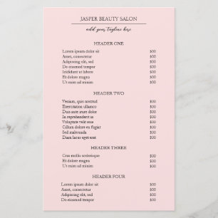 Papier Liste de prix simple rose Élégant Moderne